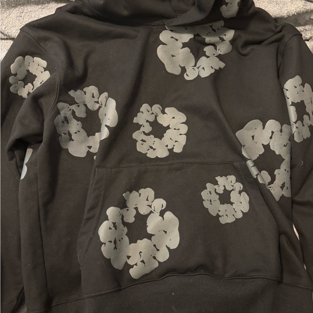 Men's Black Hoodie with Gray Floral Design